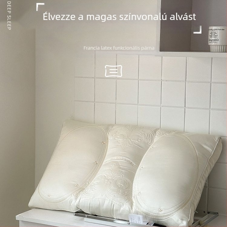 Francia stílusú latex párna felnőtteknek, nyaki tartásmag, közepes-alacsony magasságú párnahuzat, egészséges párna a jobb alváshoz, zónázott a férfiak nyaki gerincéhez