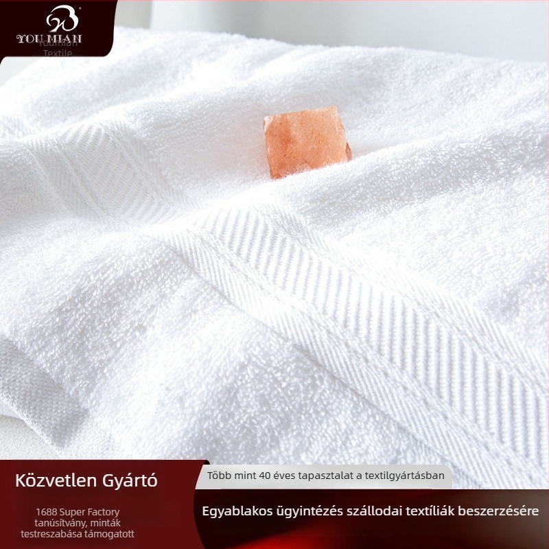 Szállodai törölközők, 100% pamut, fehér spirálos satin 16s, négyzet alakú arc- és fürdő törölközők