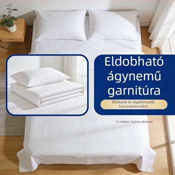 Egyszer használatos hotel ágynemű négy darabos készlet: lepedők, paplanhuzat, párnahuzatok – üzleti utazásokhoz