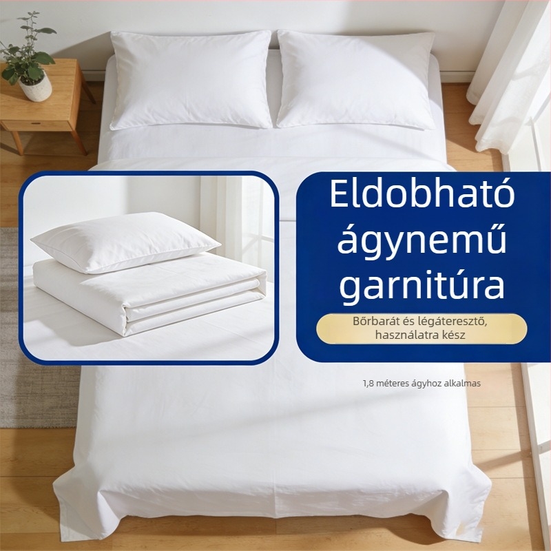 Egyszer használatos hotel ágynemű négy darabos készlet: lepedők, paplanhuzat, párnahuzatok – üzleti utazásokhoz