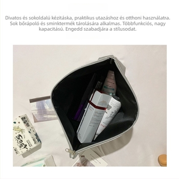 Ezüst színű sminkecset-táska, PU sminktáska nagy kapacitással utazásokhoz és szervezéshez