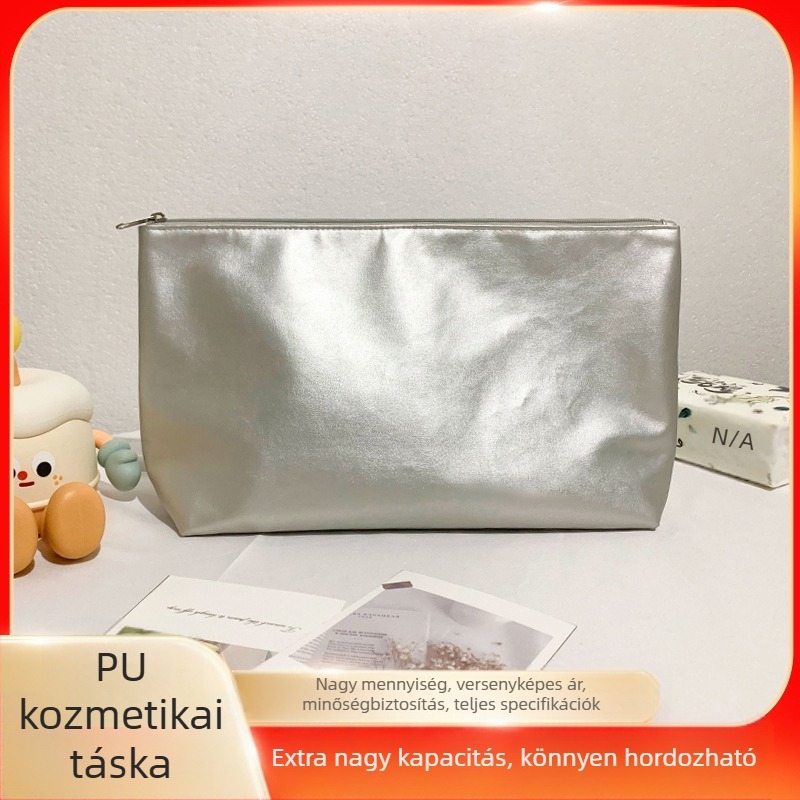 Ezüst színű sminkecset-táska, PU sminktáska nagy kapacitással utazásokhoz és szervezéshez