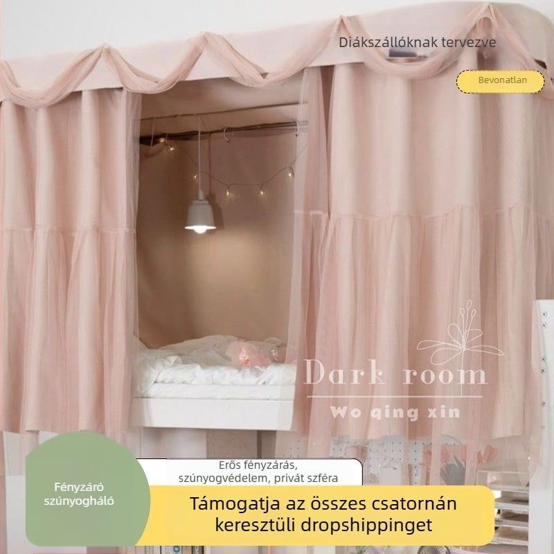 Rózsaszín virágos ágyneműfüggöny, két rétegű, emeletes ágyhoz, fényzáró és lélegző
