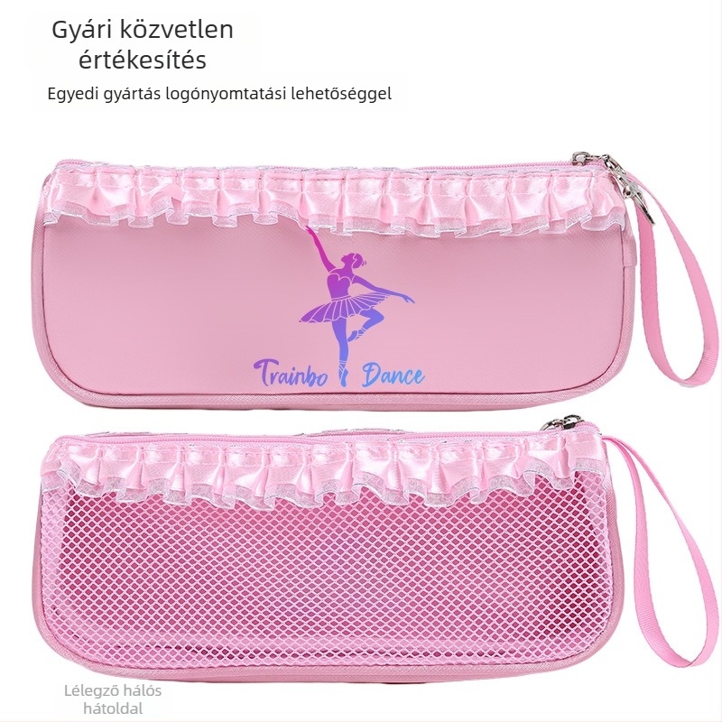 Tánccipő tároló táska cipzáras hálós zsebbel, logóval ellátott gyerekeknek készült kis táska