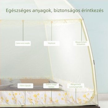 Mongol jurta stílusú szúnyogháló az ágyhoz, három ajtóval, egyszemélyes vagy kétszemélyes ágyhoz, szerelés nélkül, poliészter, matracméret 1,5–1,8 m