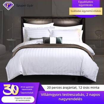 2026-os modell, 100% pamut, 3 cm szaténcsíkos ágyneműkészlet – 4 részes: paplanhuzat, felső lepedő, alsó lepedő és 2 párnahuzat, egyszínű, egész éves, hotelszerű stílus