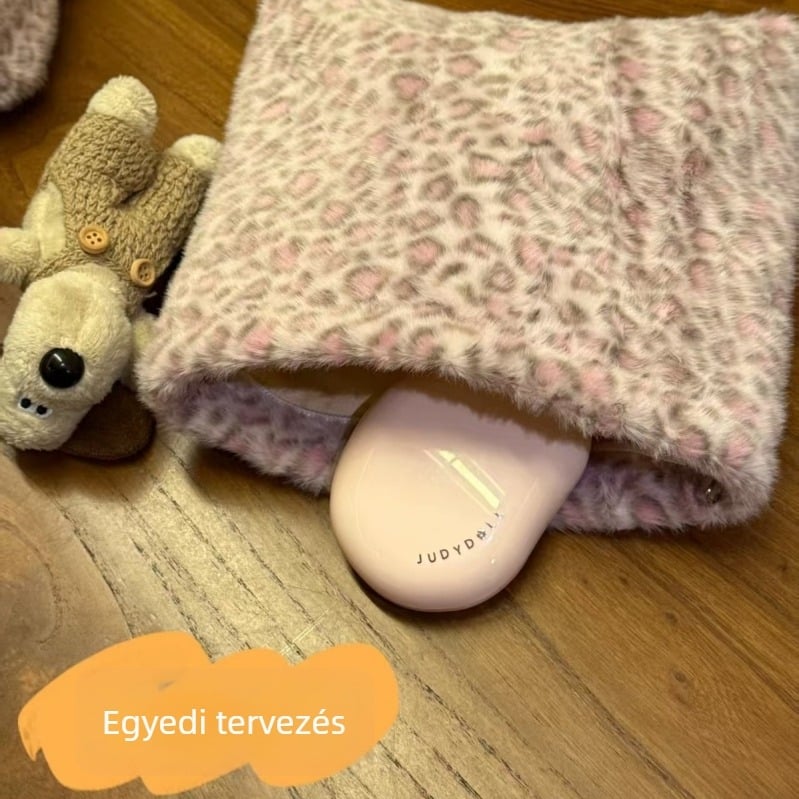 Lila plüss kézitáska leopard mintával, kozmetikai táska, hordozható és sokoldalú mindennapi városi táska