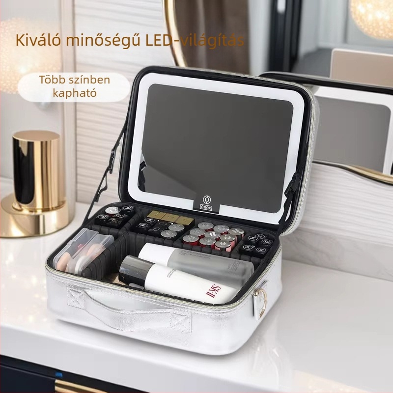 LED-es tükrös kozmetikai neszesszer, nagy kapacitású, nőknek hordozható, 10/12 hüvelyk, otthoni használatra