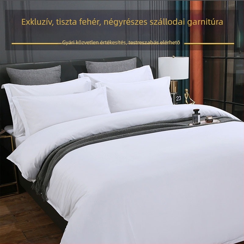 Szállodai minőségű ágynemű szett, négy részes, egyszínű fehér paplanhuzat