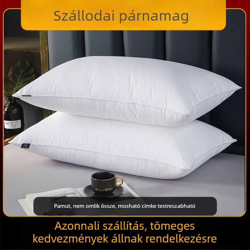 Szállodai párna poliészter töltettel, 100% pamut huzattal, téglalap alakú, fehér