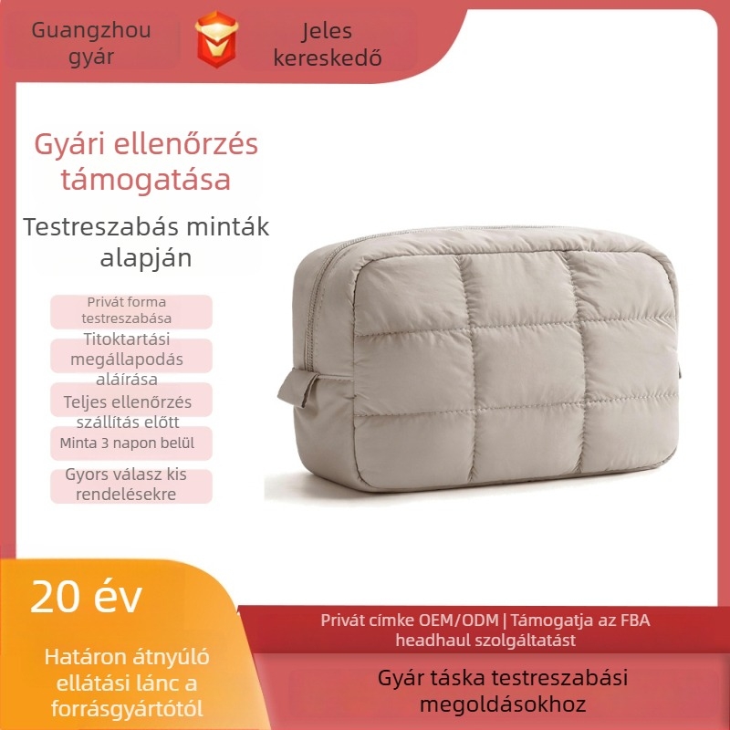 Kviltált puha sminktáska utazáshoz, puff-stílusú tárolótáska, hordozható kozmetikai táska, egyedi készítésű