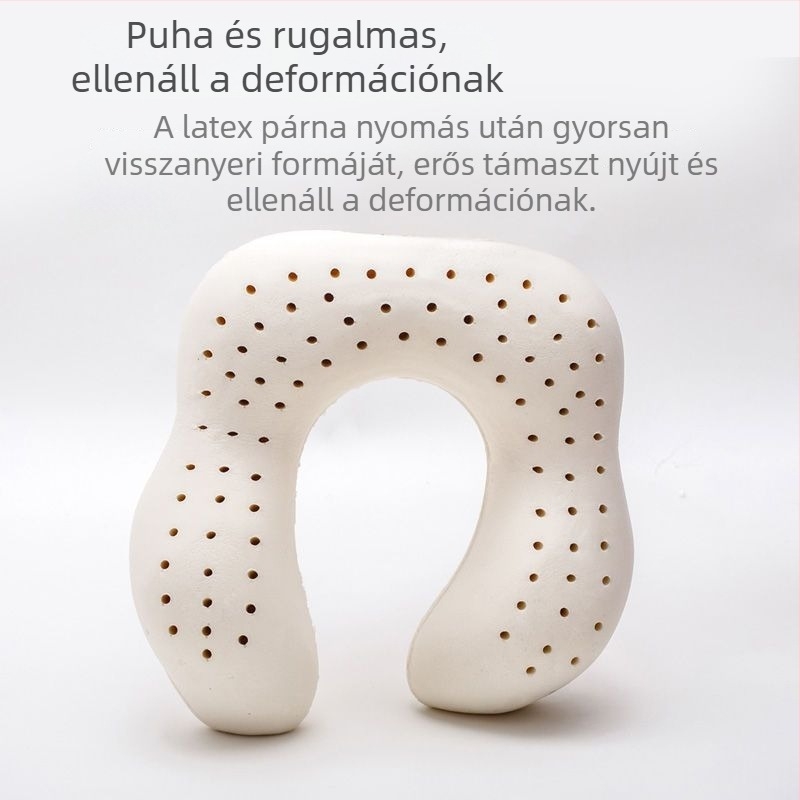 Természetes latexból készült U-alakú nyakpárna autóhoz, utazáshoz és rövid pihenéshez