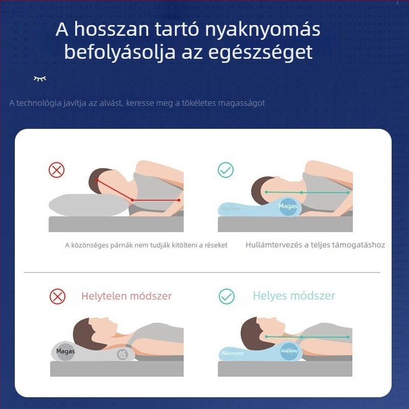 Memóriahabos párna hullámos maggal a nyaki gerinc támogatására – alvássegítő otthonra, kollégiumi és szállodai használatra