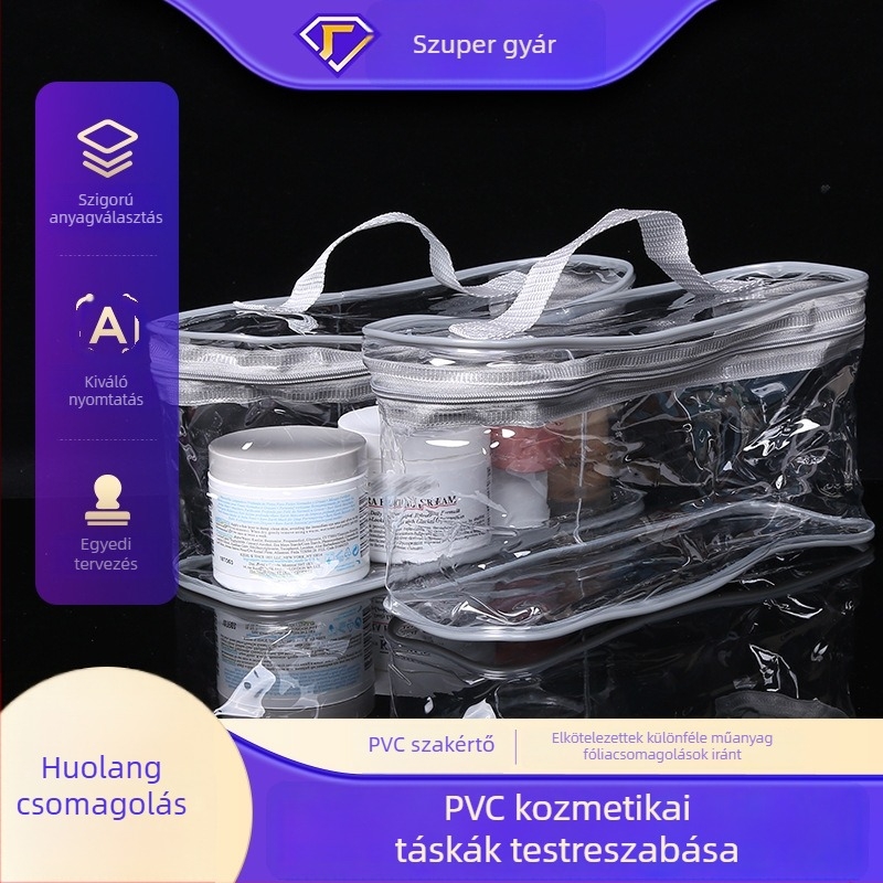 PVC sminktáska fogantyúval, sokoldalú tároló mindennapi kellékekhez