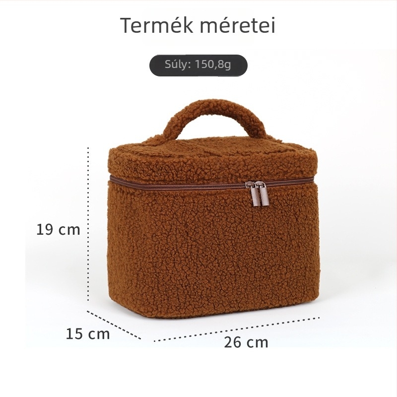 Női plüss négyzet alakú táska, nagy kapacitású sminktáska