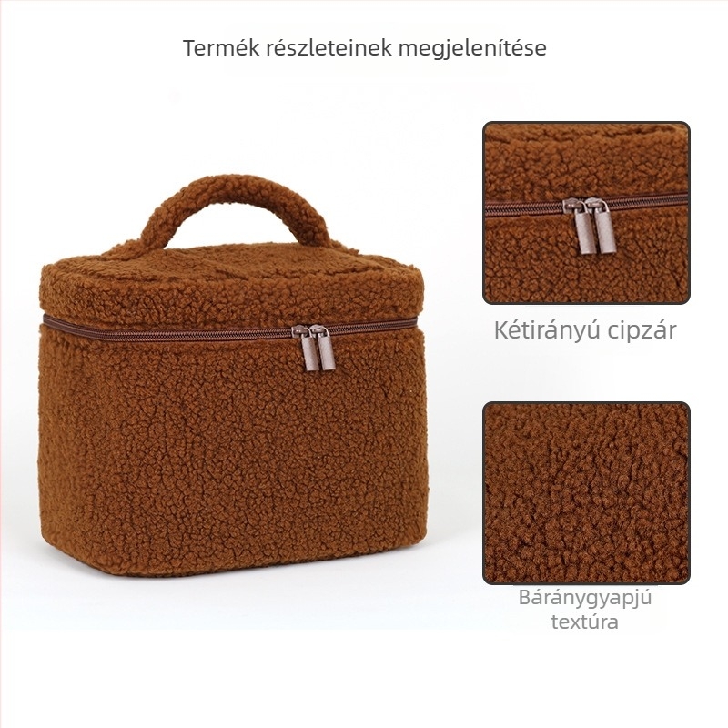 Női plüss négyzet alakú táska, nagy kapacitású sminktáska