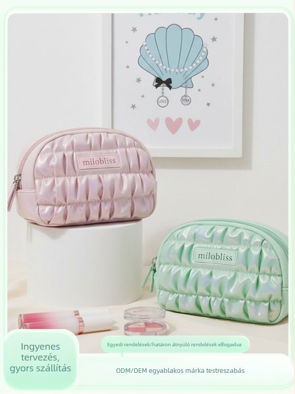 Személyre szabott irizáló plisírozott sminktáska, hordozható clutch neszesszer utazáshoz, stílusos smink szervező
