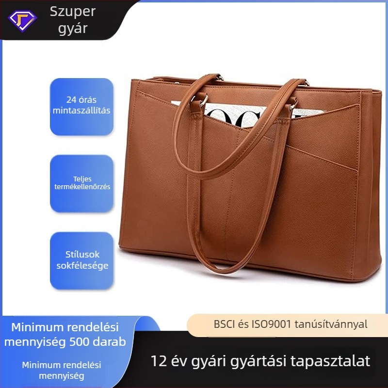 Női laptop táska PU bőrből, vízálló, üzleti stílus, nagy kapacitású tote táska