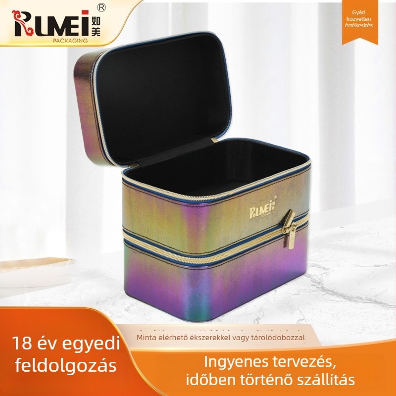 PU bőrből készült sminktáska lézergravírozással, kézben tartható, három réteg, nagy kapacitás, dupla cipzár, testreszabható
