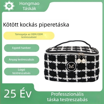 Személyre szabott kötött kockás sminktáska, kompakt utazási neszesszer