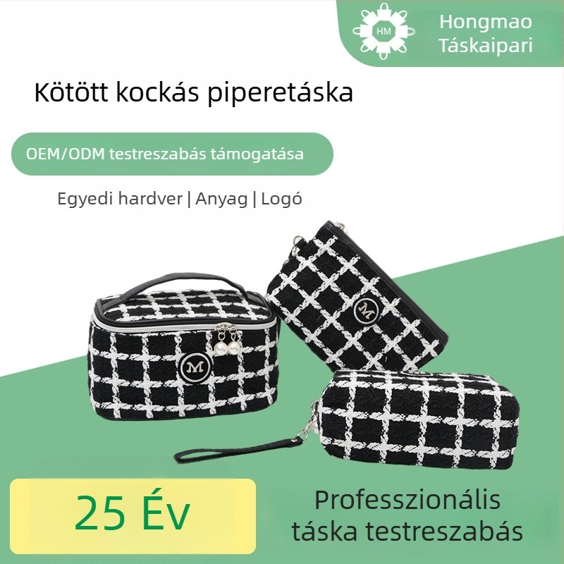 Személyre szabott kötött kockás sminktáska, kompakt utazási neszesszer