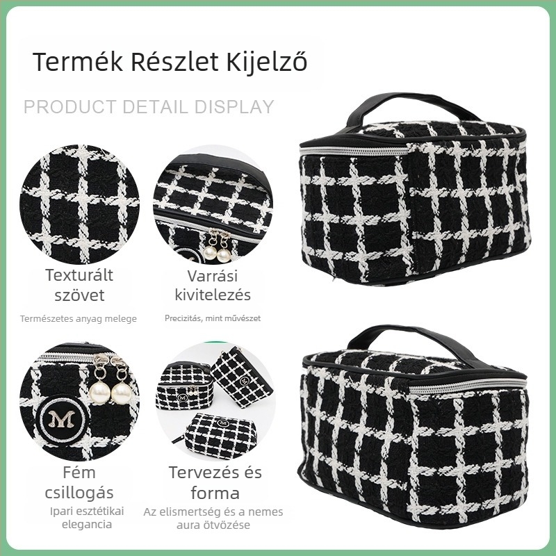 Személyre szabott kötött kockás sminktáska, kompakt utazási neszesszer