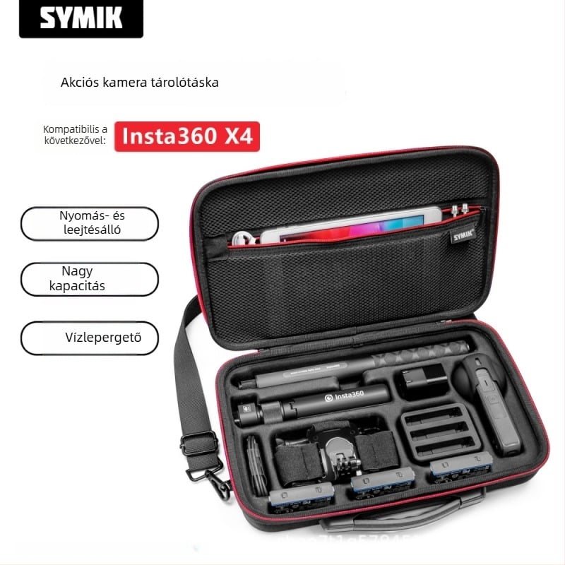 SYMIK tárolótáska Insta360 X4/X5 akciókamera számára, hordozható váll- és kézitáska, nyomásálló és ütésálló
