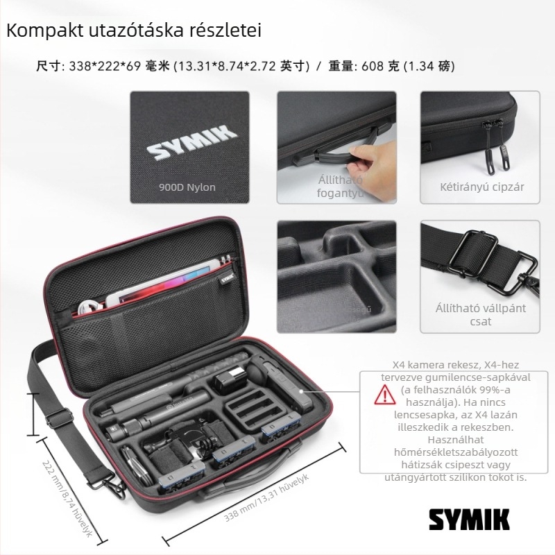 SYMIK tárolótáska Insta360 X4/X5 akciókamera számára, hordozható váll- és kézitáska, nyomásálló és ütésálló