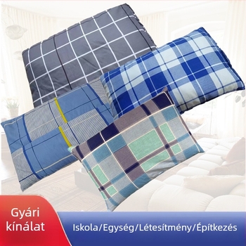Párna rizshéjból, hajdinahéjból és köleshéjból, nyaki támasz, téglalap alakú, kék, egyszemélyes