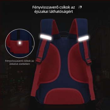Általános iskolás hátizsák fiúknak és lányoknak logónyomtatással, terheléscsökkentő ergonómiai kialakítás, Oxford anyag