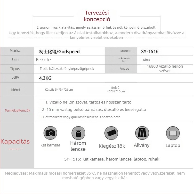 Cosby Görgős Fényképező Táska 3C Eszközökhöz, Kültéri Fotózás, Vízálló, Kopásálló, Ergonomikus Hátizsák, Helyet Biztosít Két Váz és Öt Objektív Számára