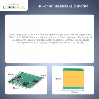 Locka érintéses kapcsoló modul intelligens fürdőszobai tükrökhöz, 5A, dimmelhető érintő szenzor, 5-24V