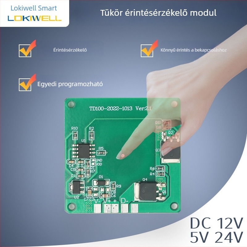 Locka érintéses kapcsoló modul intelligens fürdőszobai tükrökhöz, 5A, dimmelhető érintő szenzor, 5-24V