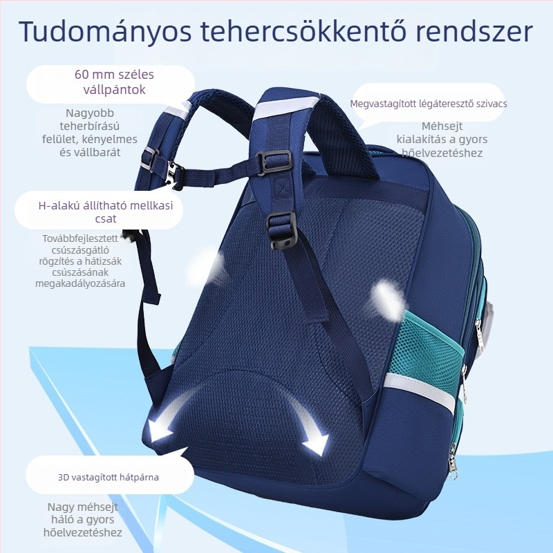 Nagy kapacitású iskolatáska fiúknak és lányoknak az 1-6. osztályban, 2025 tavaszi kiadás, terheléscsökkentő kialakítás
