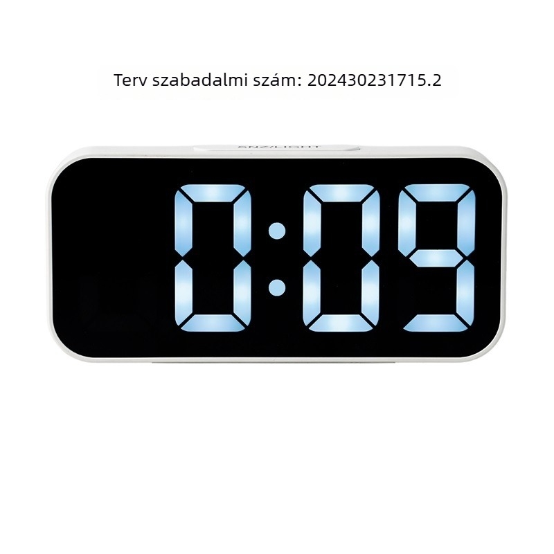 LED tükrös ébresztőóra digitális kijelzővel, asztali kivitel, elemes működés