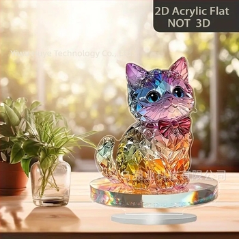 Színes 2D akril macska asztali dísz – hálószoba és dolgozószoba dekorációja