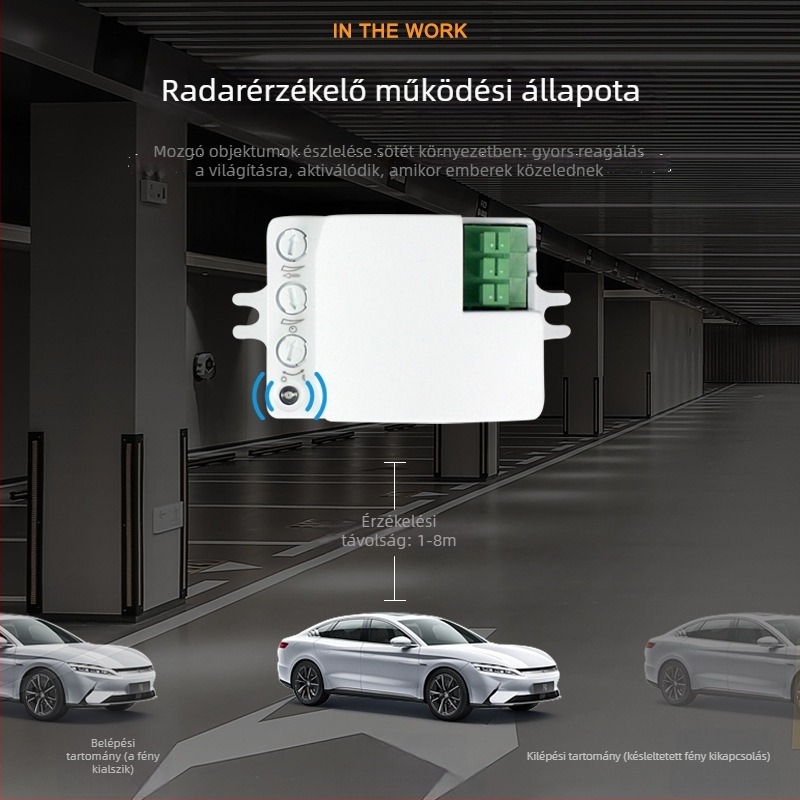 AC 220V 5.8 GHz mikrohullámú radar szenzoros kapcsoló modul lámpákhoz, állítható késleltetés 10 s és 12 perc között