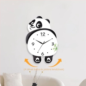 Panda falióra lengő mechanizmussal, egyszerű, modern design, csendes működés, nappaliba, étkezőbe vagy hálószobába, kreatív