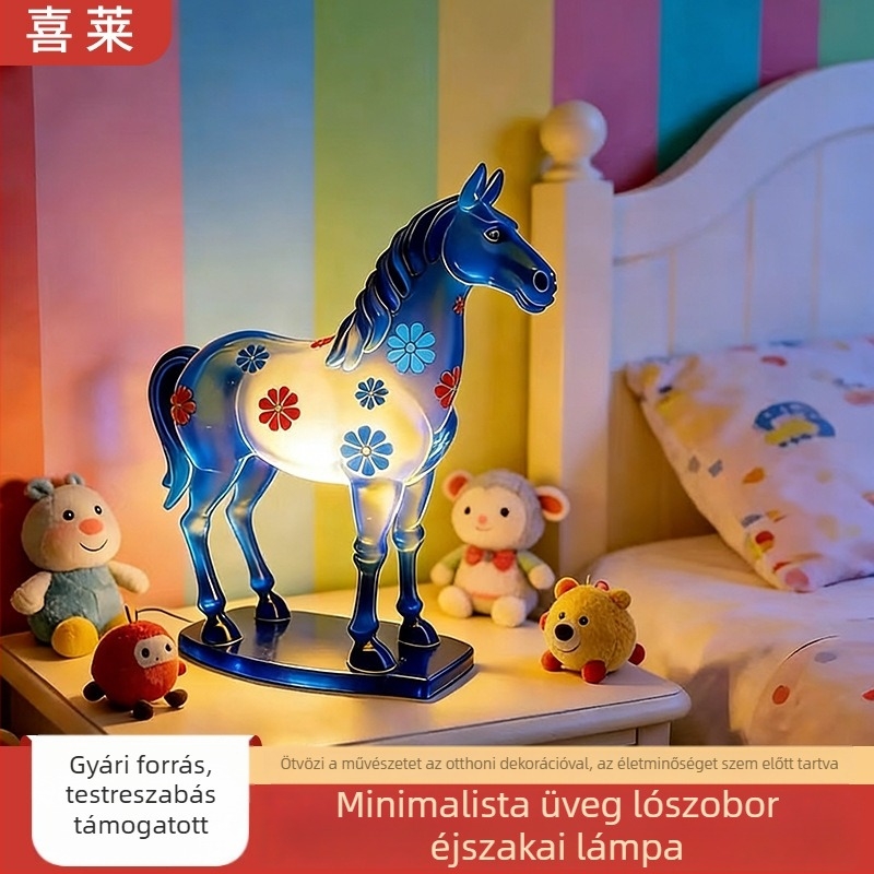 2026-os új modern minimalist stílusú üveg virágos ló szobor hálószoba és nappali dekorációs éjszakai fény