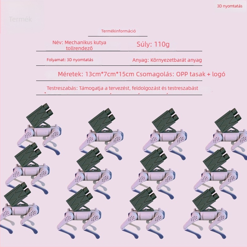 3D-nyomtatott mechanikus kutya tolltartó, új modell, PLA környezetbarát, katonai stílusú modell, kézzel készített