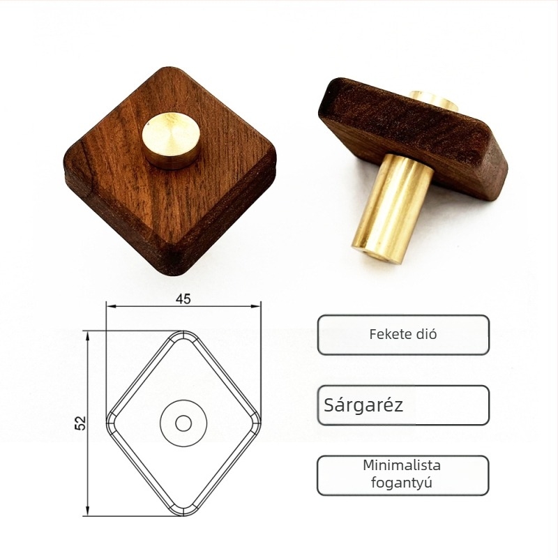 Sárgarézből készült tömörfa szekrényajtó fogantyú dió és bükkfa, minimalist Európai stílus