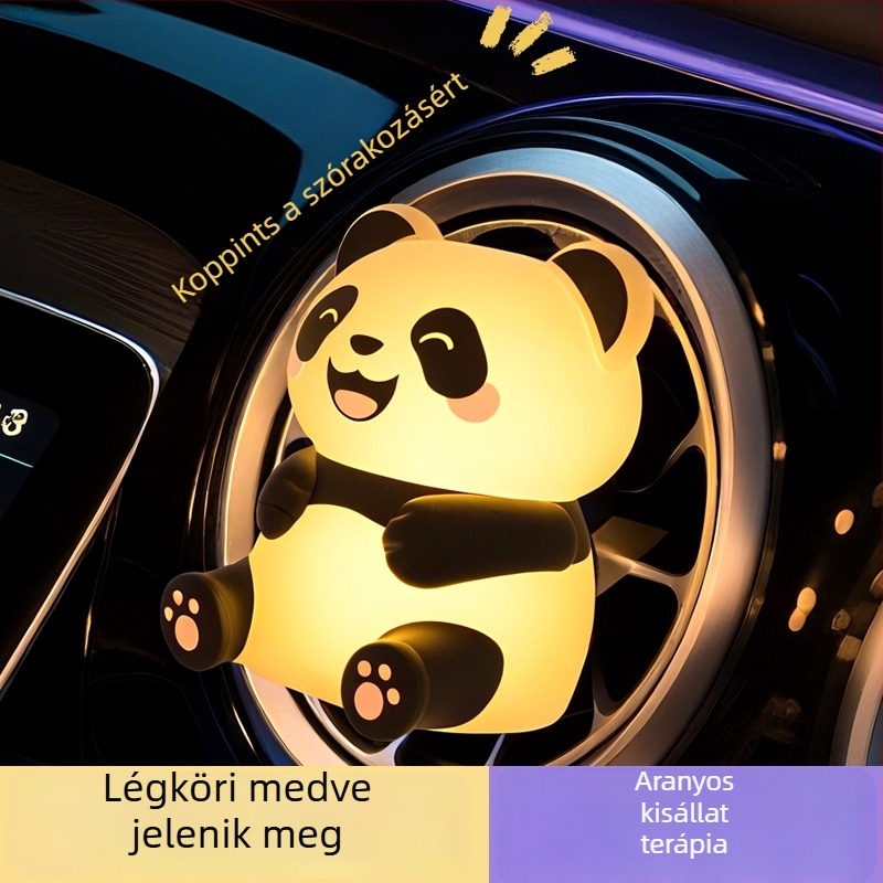 Szilikon panda autóba – légbeömlő dísz, kreatív műszerfal-figura, világító