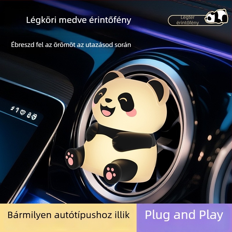 Szilikon panda autóba – légbeömlő dísz, kreatív műszerfal-figura, világító