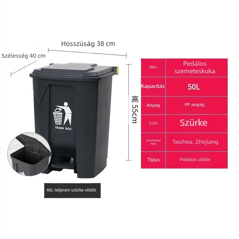 Szürke-fekete pedálos szemetesfedéllel, extra nagy kapacitású, konyhára, cateringre és kültéri használatra