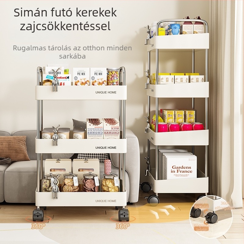 5‑rétű hordozható tároló állvány – műanyag, egyszerű és modern stílus, konyha és nappali számára