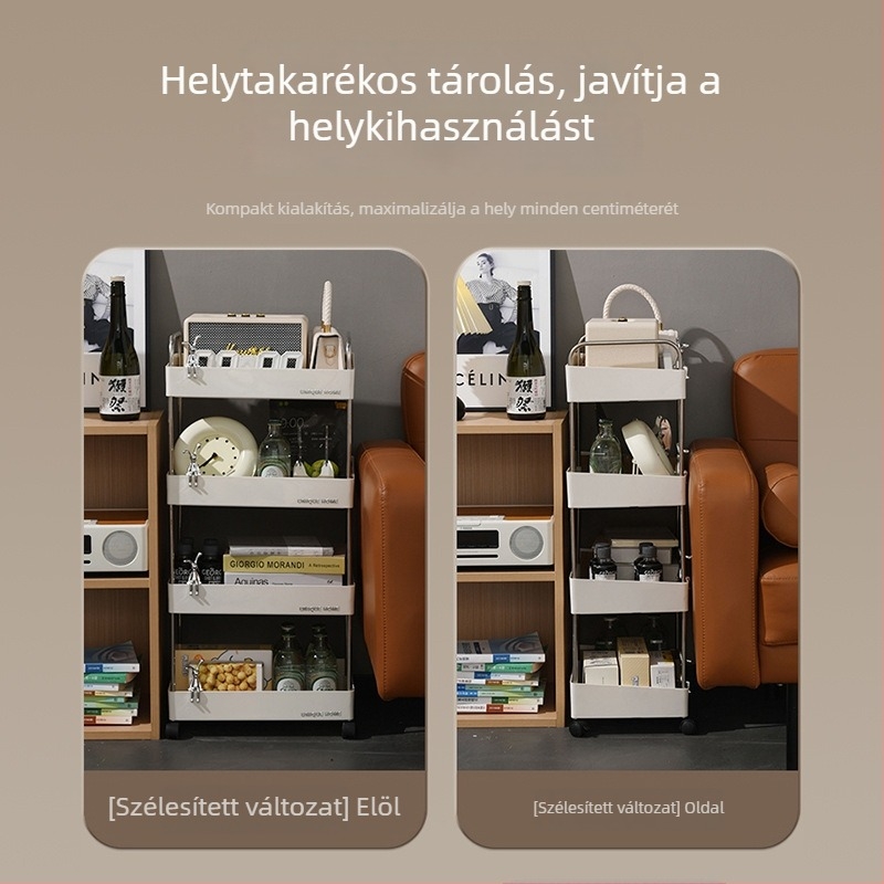 5‑rétű hordozható tároló állvány – műanyag, egyszerű és modern stílus, konyha és nappali számára