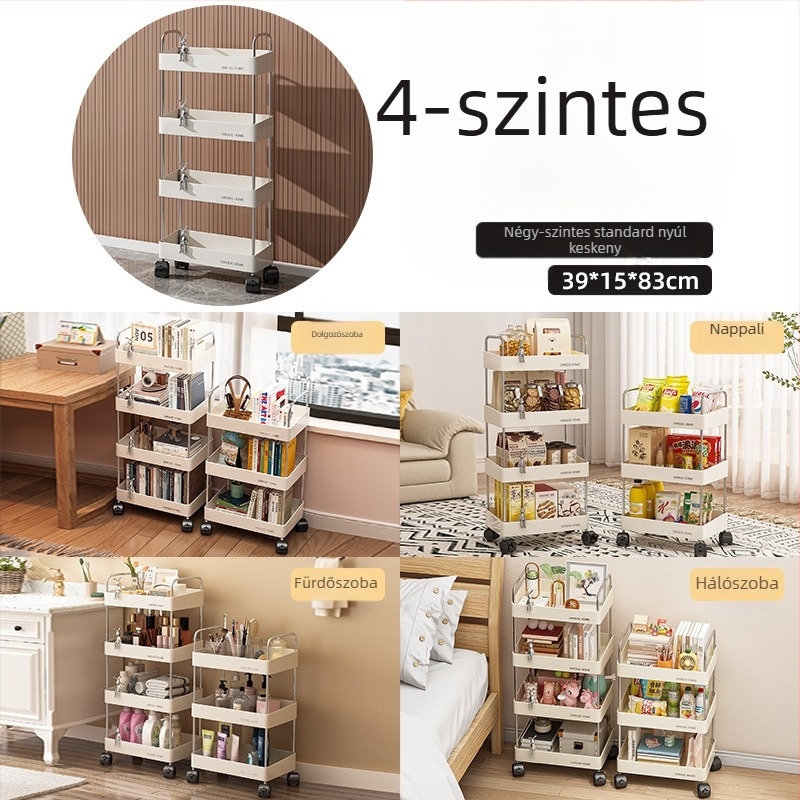 5‑rétű hordozható tároló állvány – műanyag, egyszerű és modern stílus, konyha és nappali számára