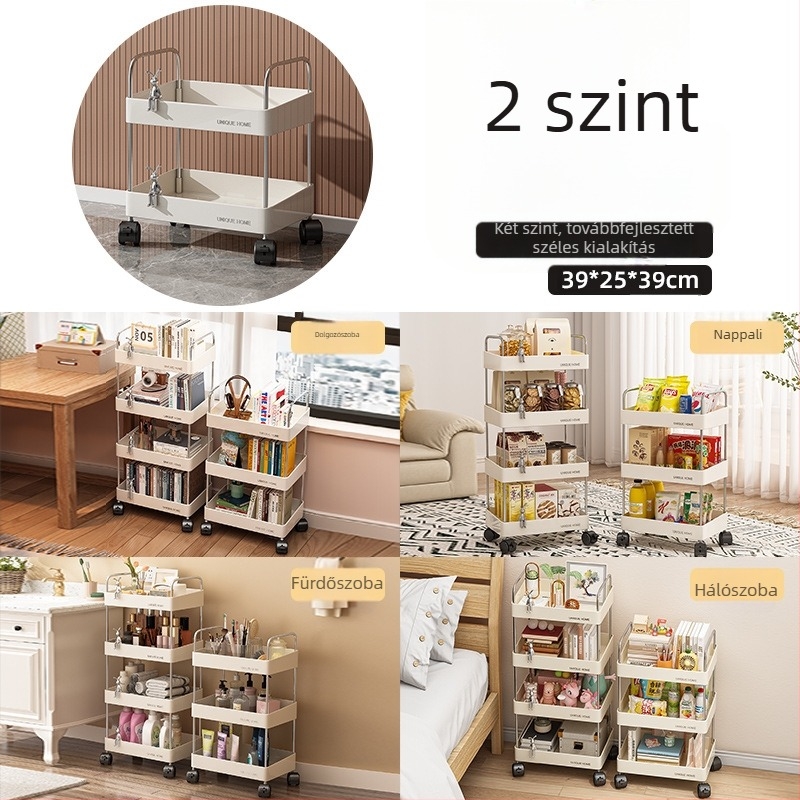 5‑rétű hordozható tároló állvány – műanyag, egyszerű és modern stílus, konyha és nappali számára