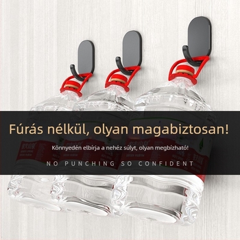 Erős ragasztós kampó falra, fúrás nélküli telepítéshez, konyha és fürdőszoba, nyom nélkül az ajtó mögött, 4 db, szénacél, modern stílus, 30 kg feletti teherbírás