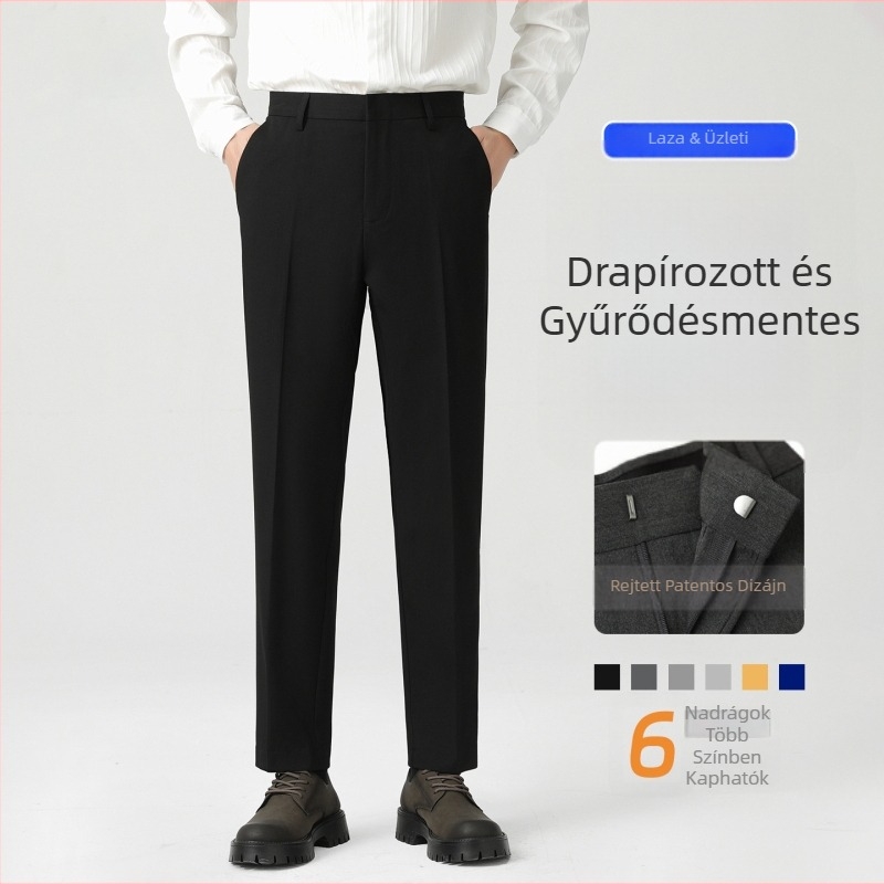 Férfi öltönynadrág, karcsú egyenes szabás, elegáns esésű anyag, üzleti/szabadidős viselet